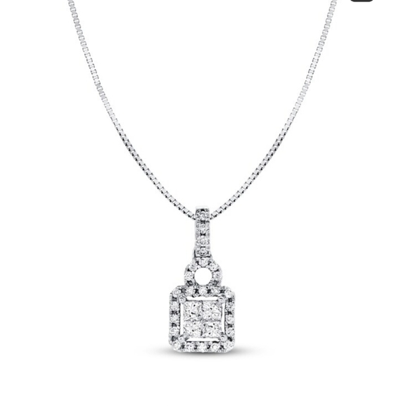 Diamond Necklace 1/4 ct tw Princess-Cut In 10K White Gold - Picture 2 of 12